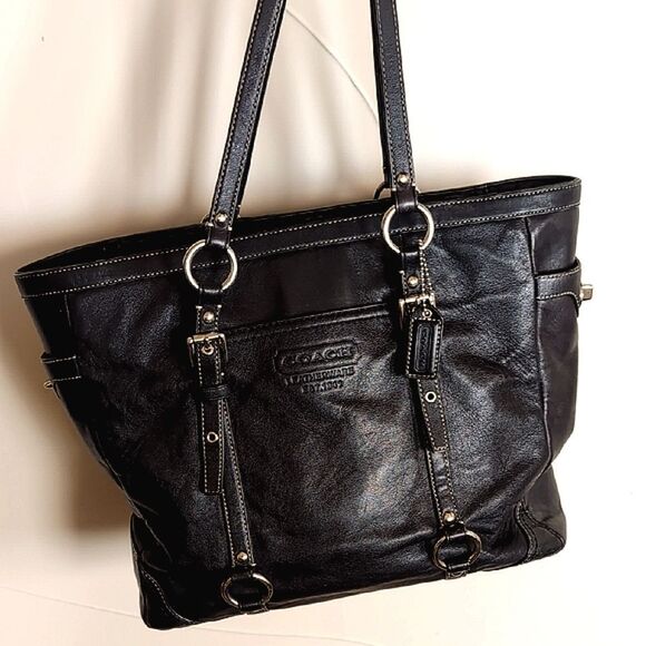 COACH♣️Black Leather Tote Bag - Picture 1 of 16